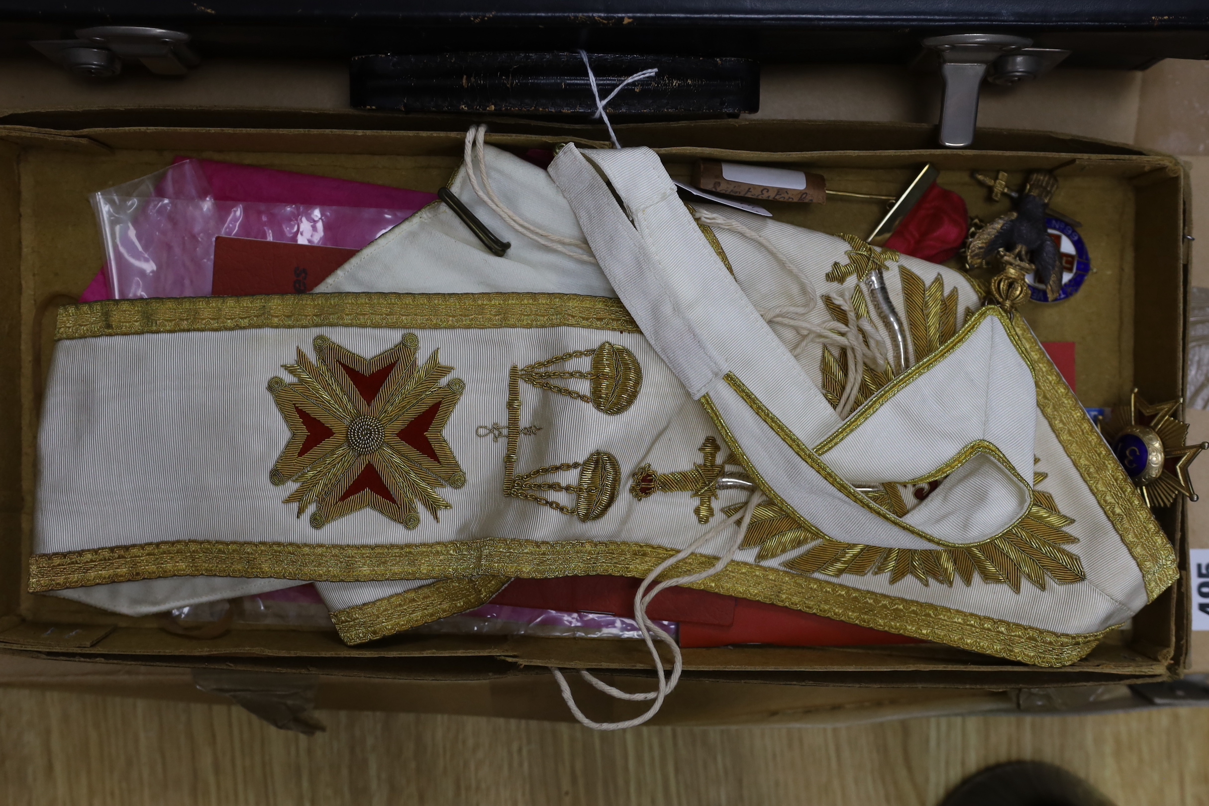 Three boxes of Masonic regalia